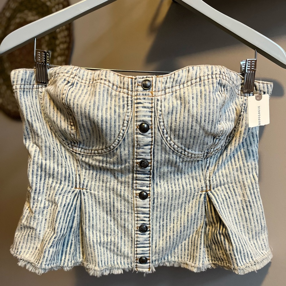NWT Anthropologie Pilcro Buttondown Striped Corset Crop Top Sz M